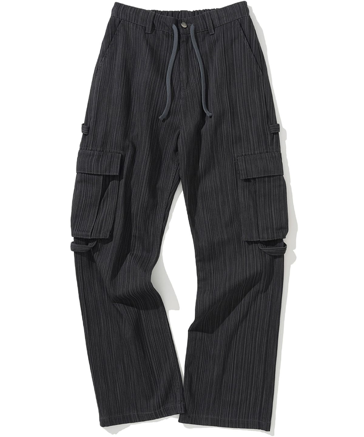 낫포너드(NOT4NERD) Stripe Cargo Flare Fit Pants - Charcoal