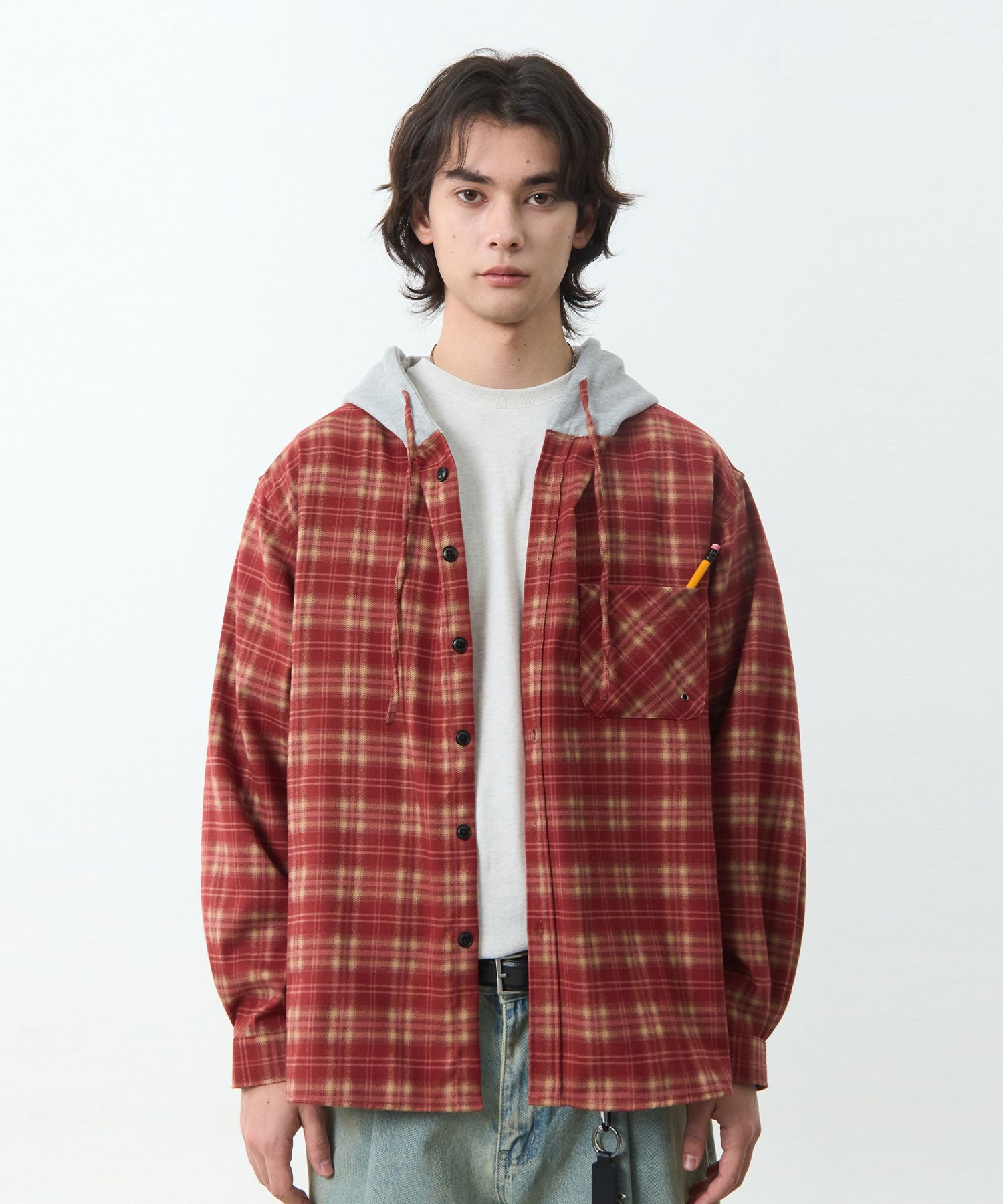 【DIMITRI BLACK】 VLAD Bias Check Hooded Shirt MUSINSA | DIMITRI BLACK VLAD Bias Check Hooded Shirt_Red