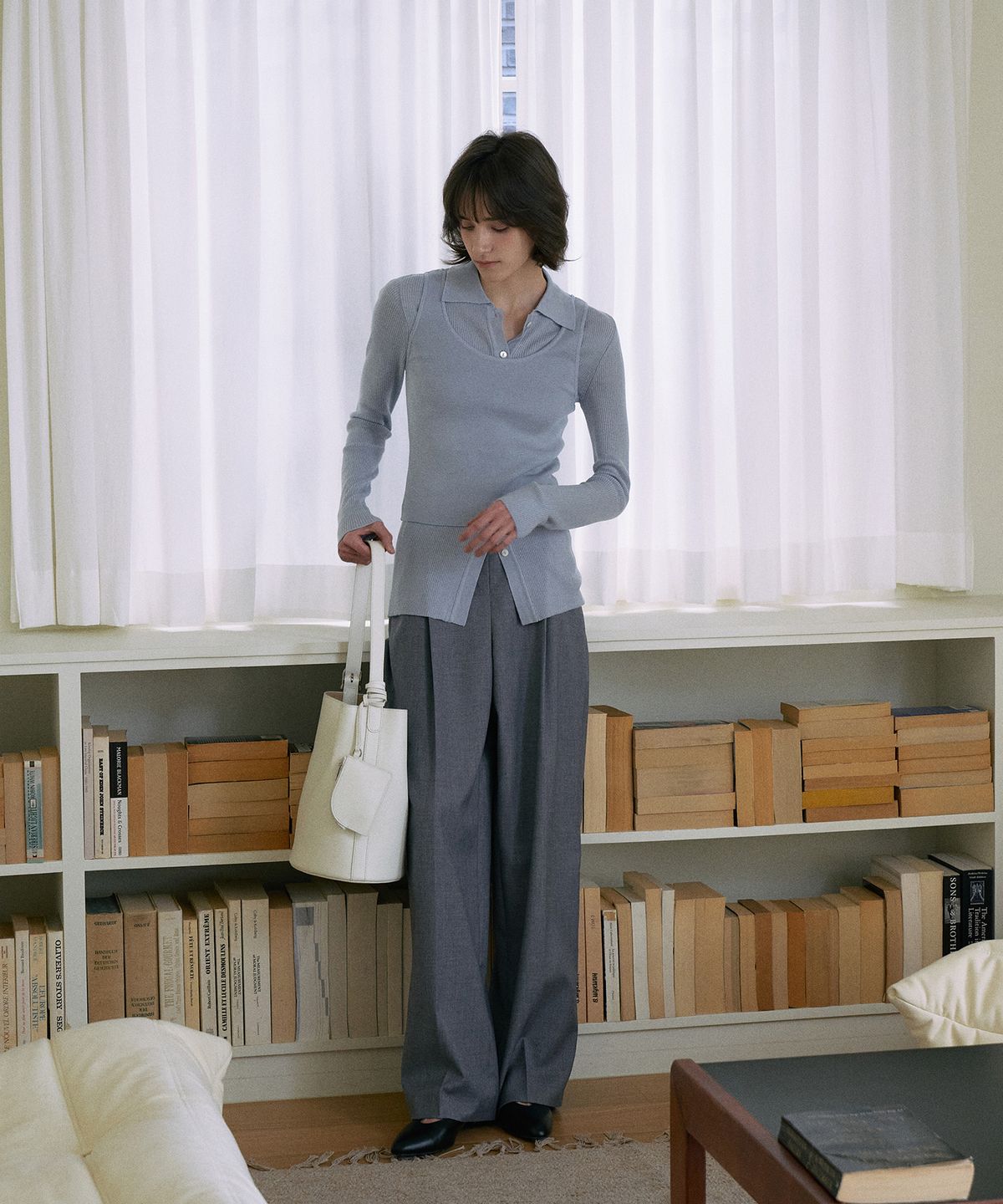 라메레이(LAMEREI) Ribbed Collar Cardigan Set-Up[LMBESPKN272]-3color