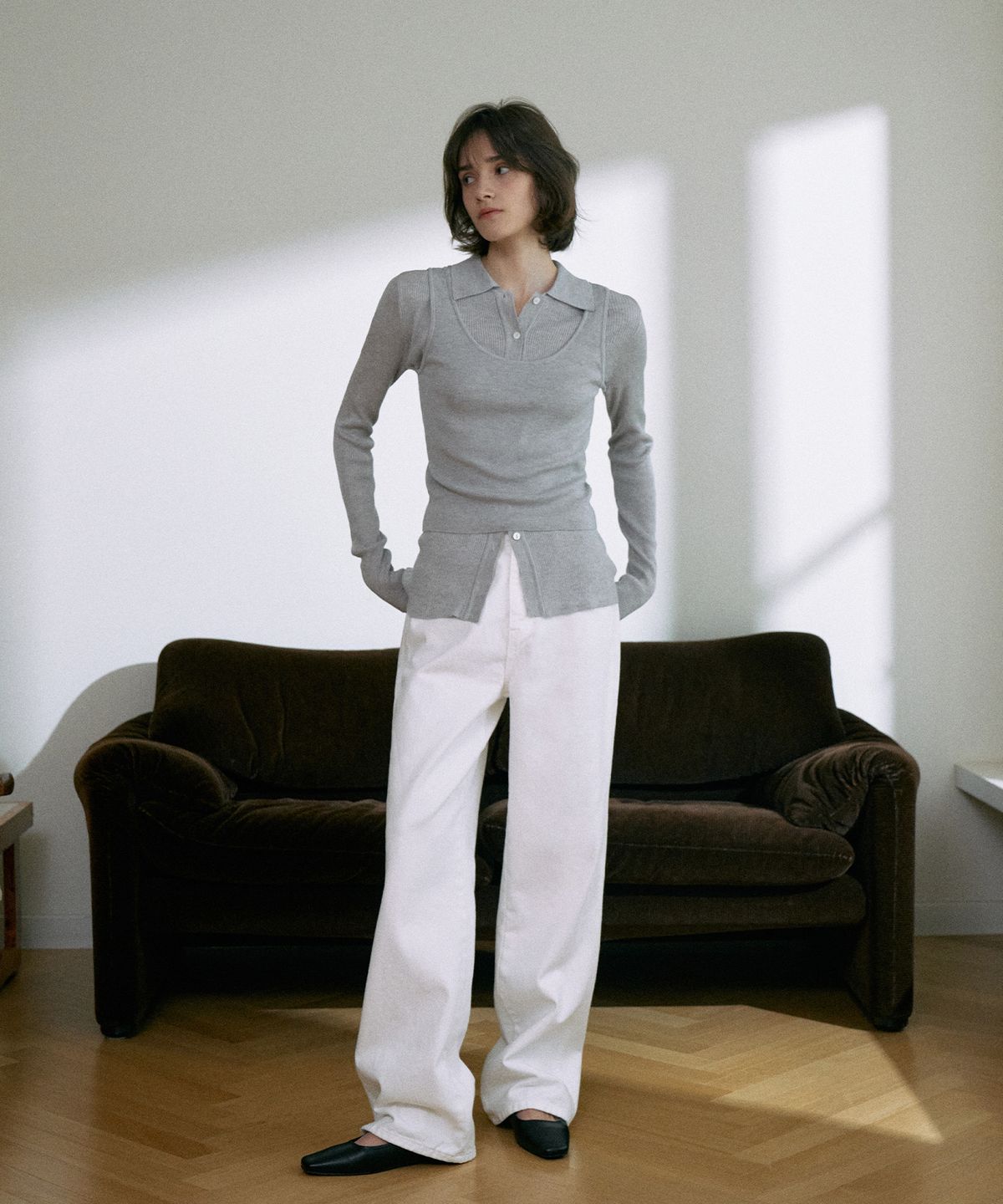 라메레이(LAMEREI) Ribbed Collar Cardigan Set-Up[LMBESPKN272]-3color