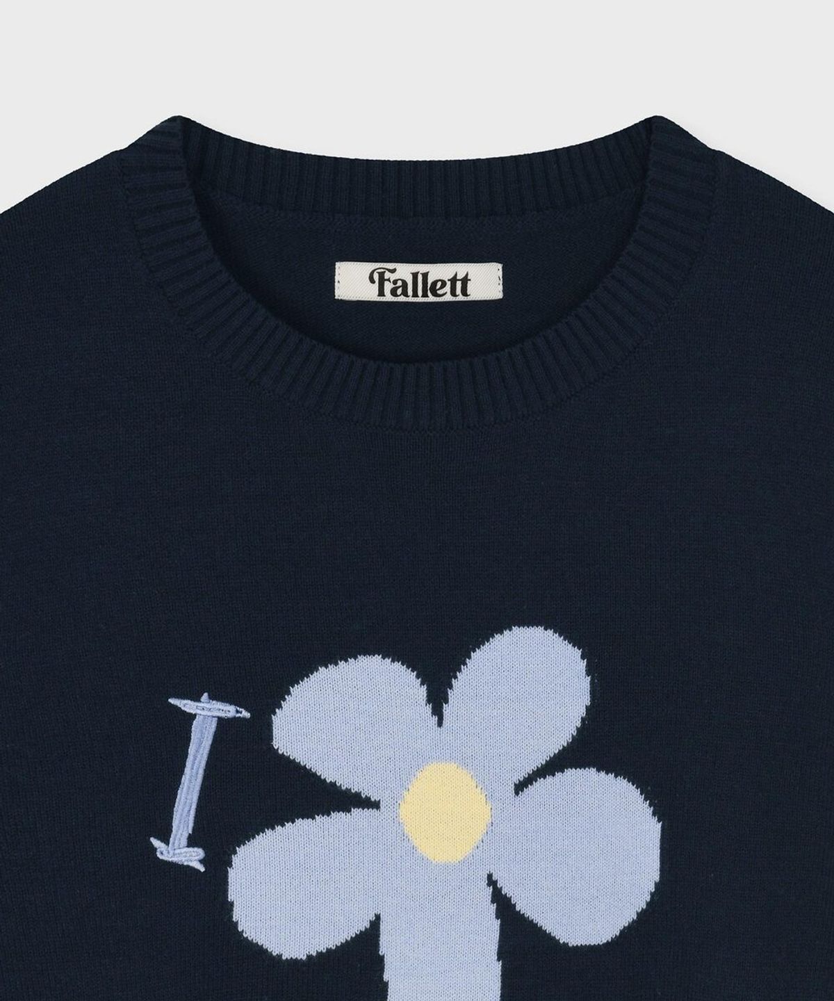 팔렛(FALLETT) 드로잉 플라워 반팔 니트 네이비