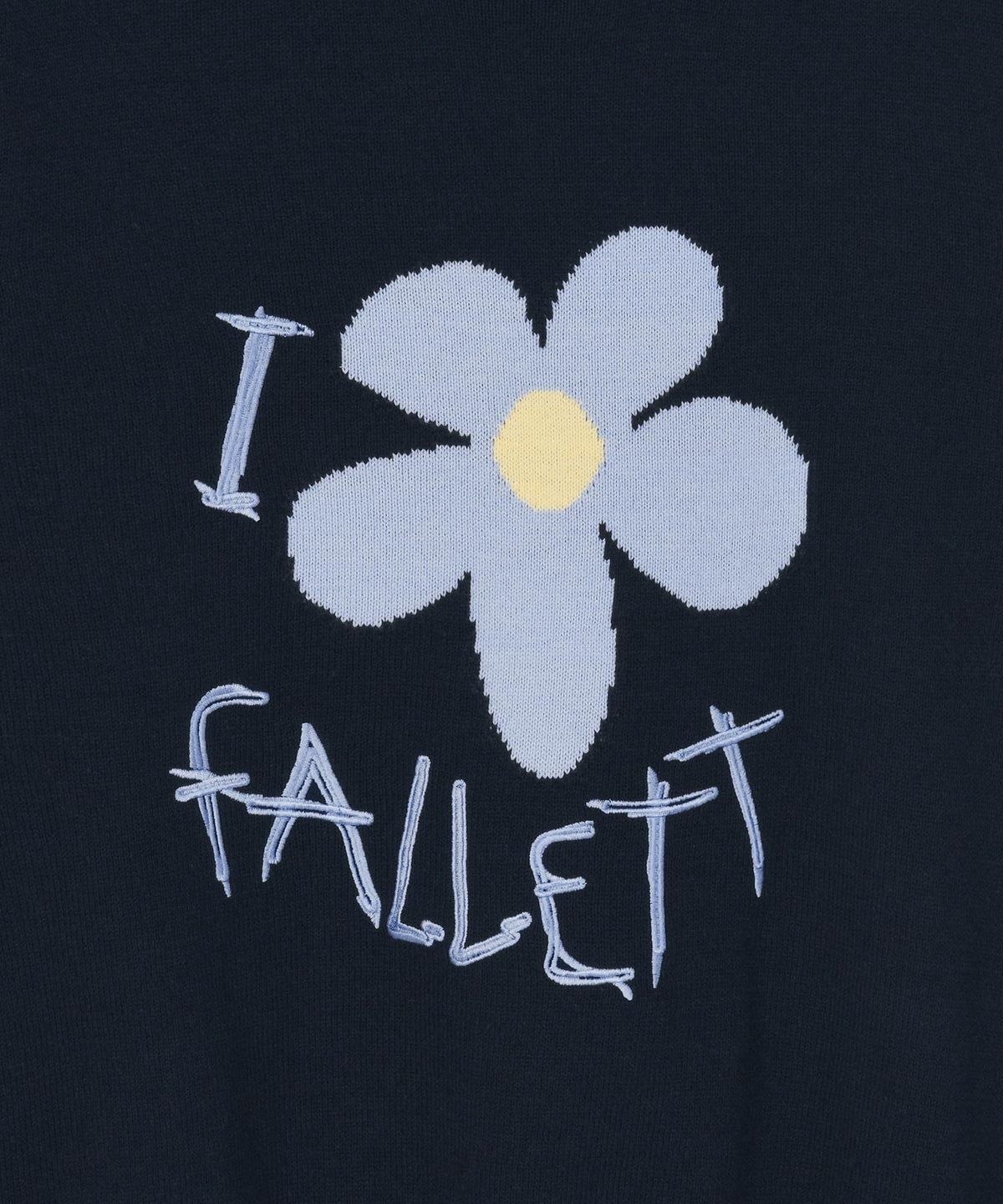 팔렛(FALLETT) 드로잉 플라워 반팔 니트 네이비