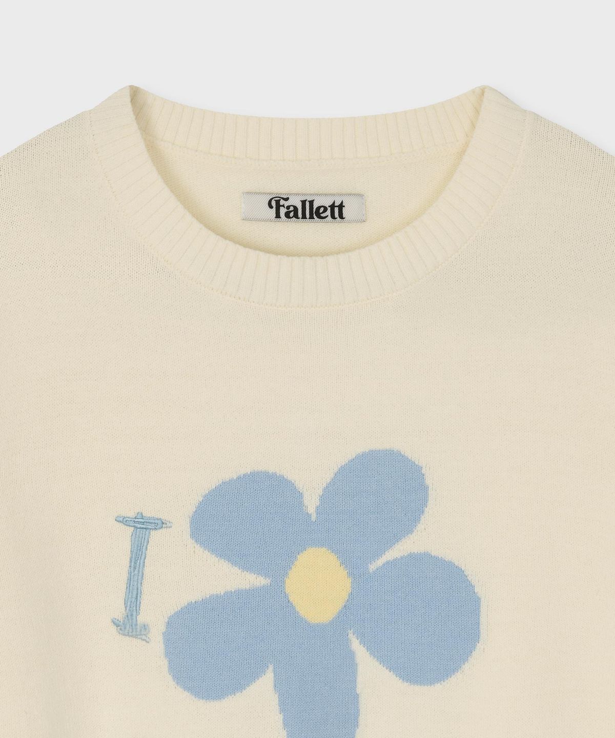 팔렛(FALLETT) 드로잉 플라워 반팔 니트 아이보리