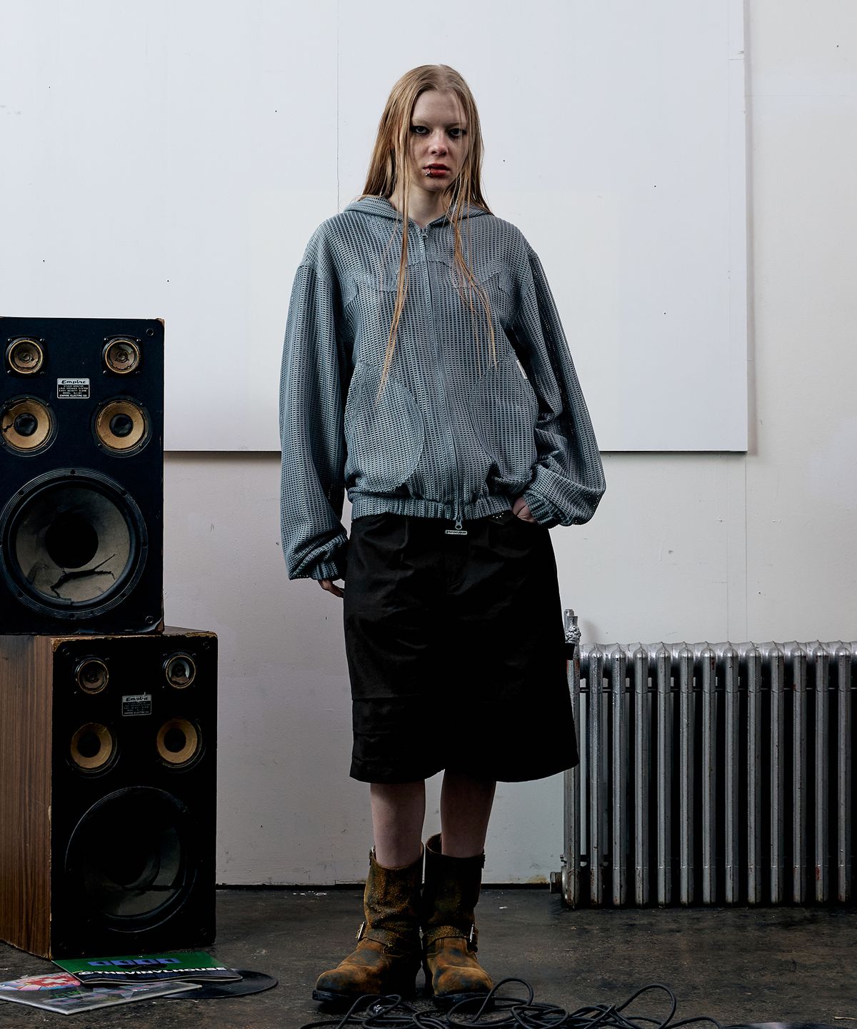 더바이닐하우스(THEVINYLHOUSE) MESH GRID JACKET BLUE