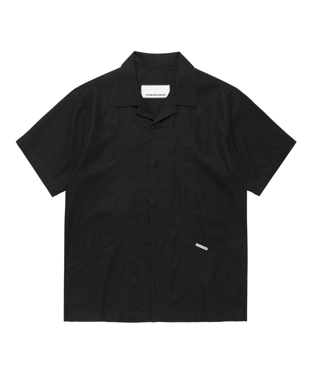 더바이닐하우스(THEVINYLHOUSE) LINEN MESH SHORT SLEEVE SHIRTS BLACK