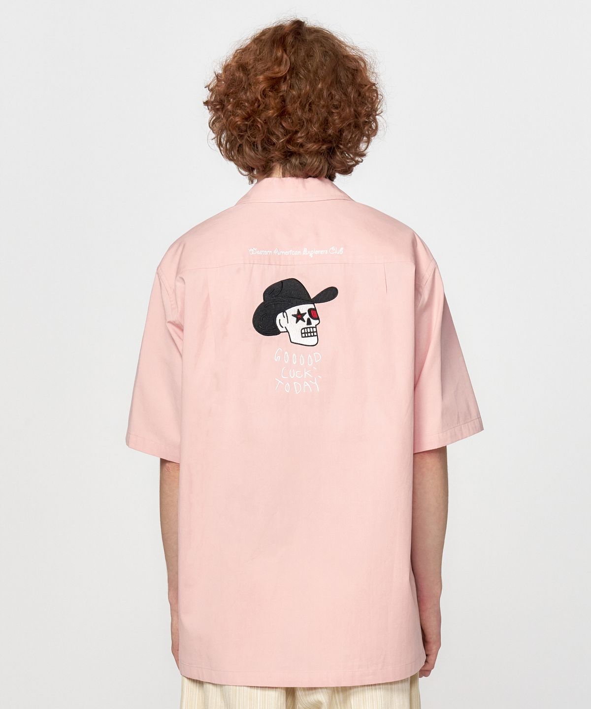 홍우성(HONGWOOSUNG) Embroidery Skull Open Collar Shirt_Pink