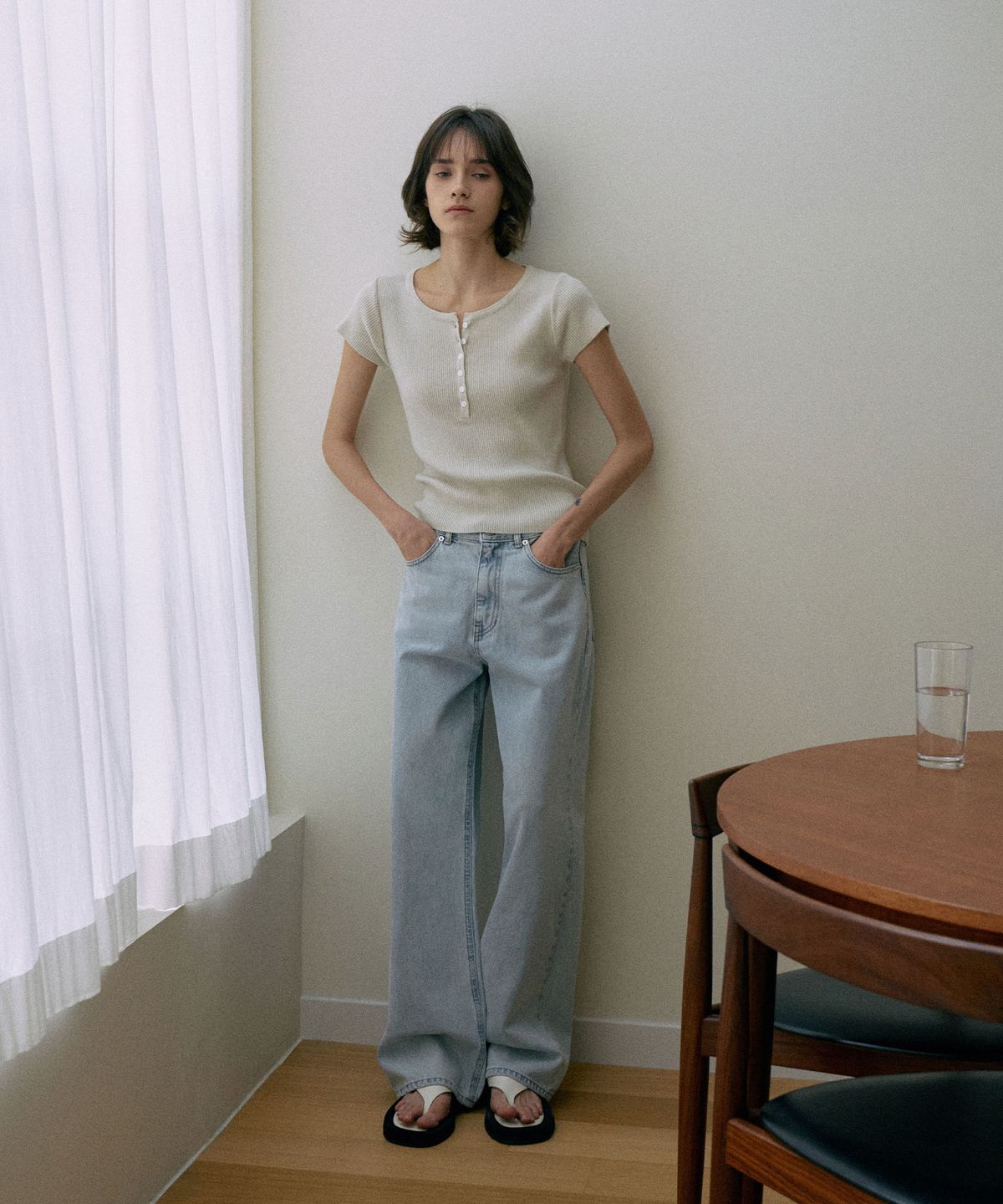 라메레이(LAMEREI) Wide Long Denim[LMBESPDN4114]-Light Blue