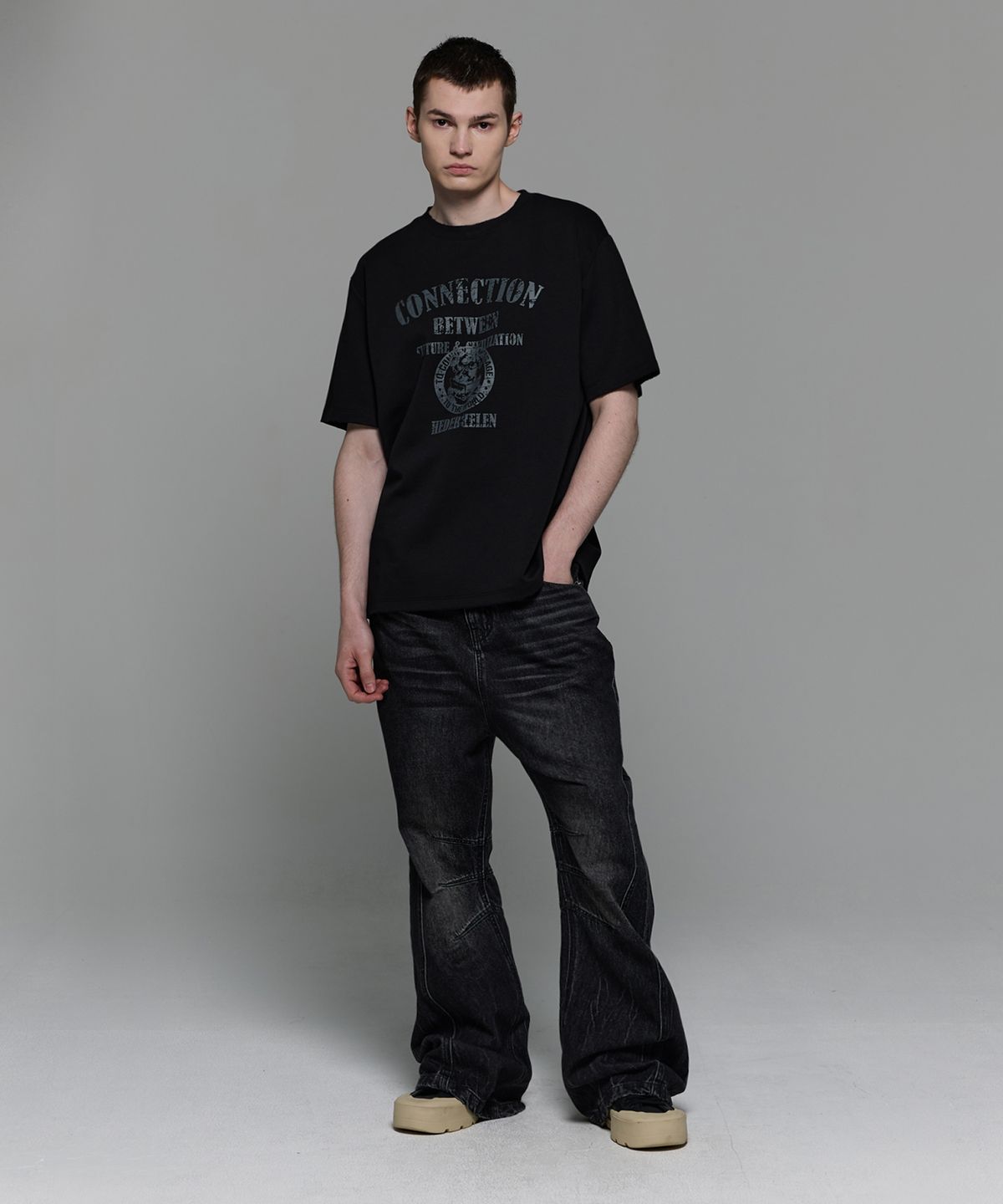 헤더헬렌(HEDER HELEN) Cat mustache dart bootcut denim PT black
