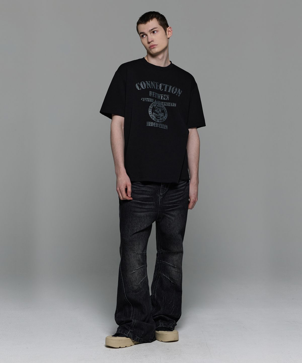 헤더헬렌(HEDER HELEN) Cat mustache dart bootcut denim PT black