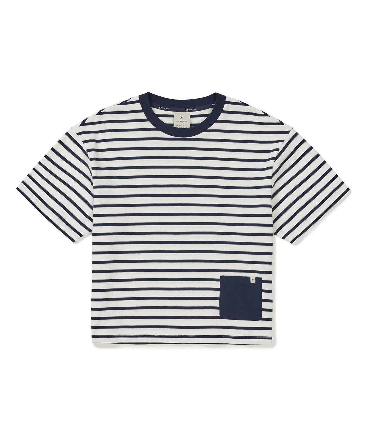 스노우피크 어패럴(SNOWPEAK APPAREL) 코튼 여성 스트라이프 세미크롭 반팔 티셔츠 (S25MWFTS69) Navy