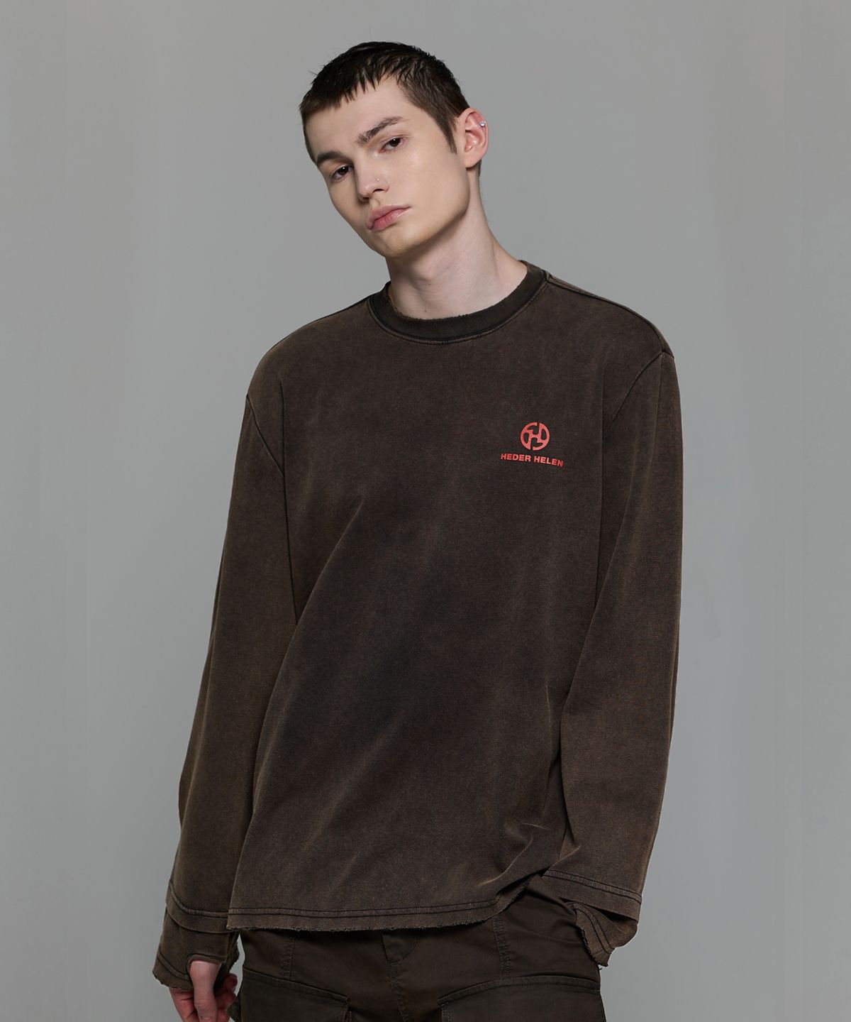 헤더헬렌(HEDER HELEN) Brown washed damage long-T