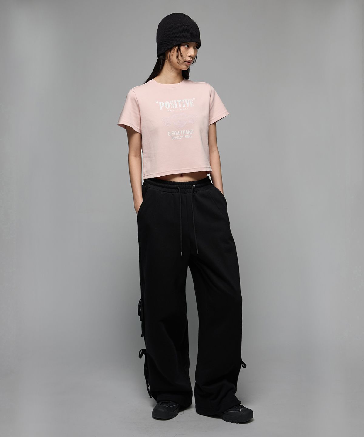 헤더헬렌(HEDER HELEN) (W) Positive damage crop half-T pink
