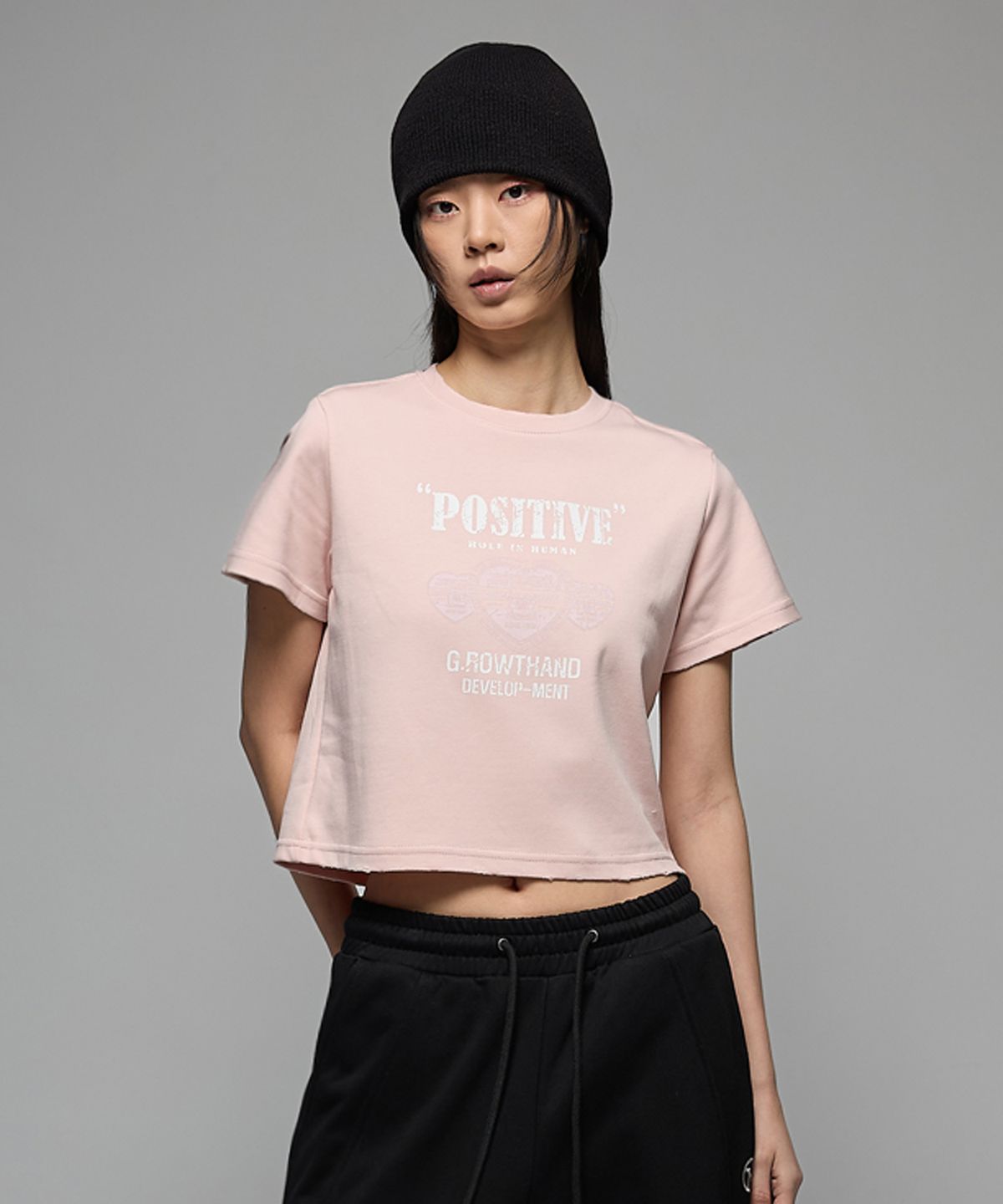 헤더헬렌(HEDER HELEN) (W) Positive damage crop half-T pink
