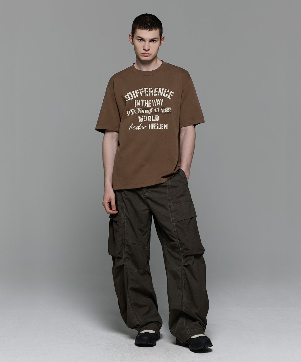 헤더헬렌(HEDER HELEN) Difference damage half-T brown
