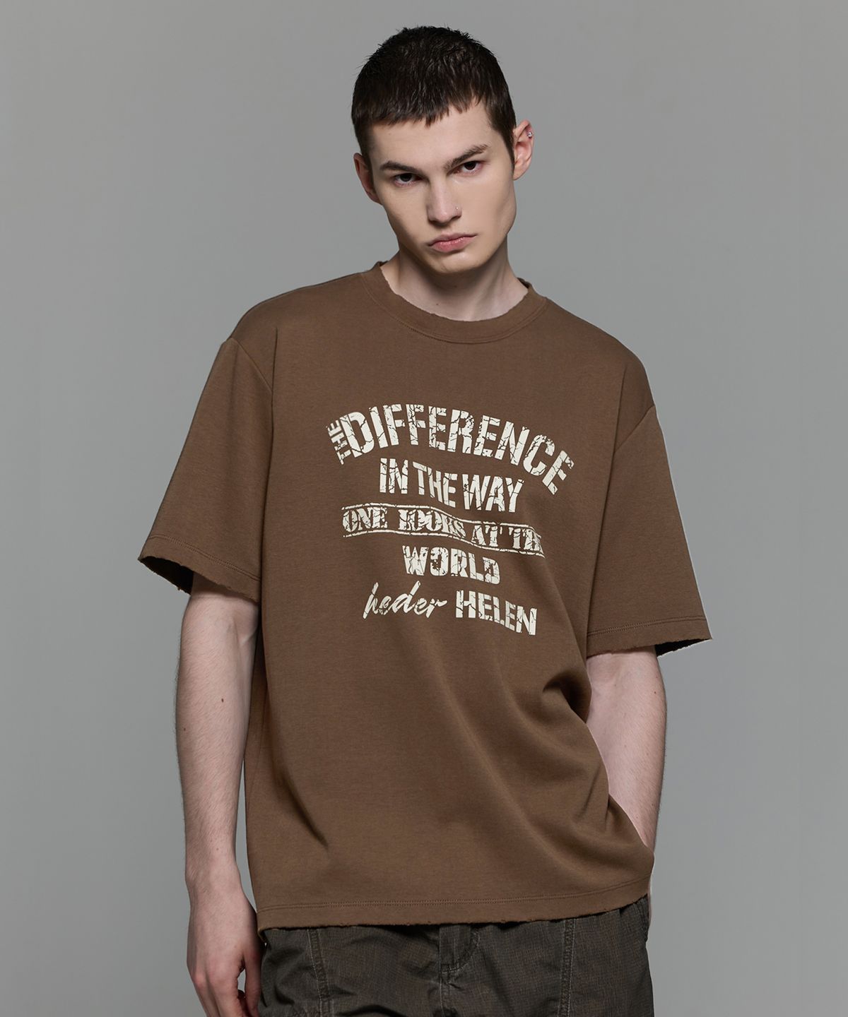 헤더헬렌(HEDER HELEN) Difference damage half-T brown