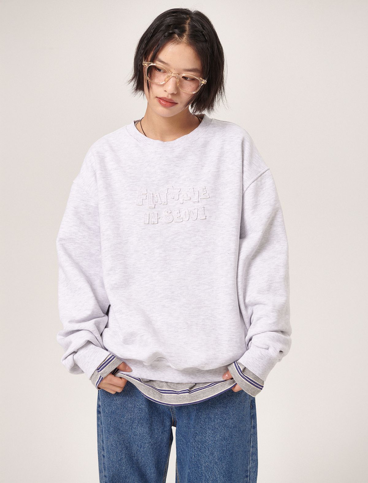 플랫웨이브 인 서울(FLATWAVE IN SEOUL) Soulu Patchwork Sweatshirt Light Grey Melange