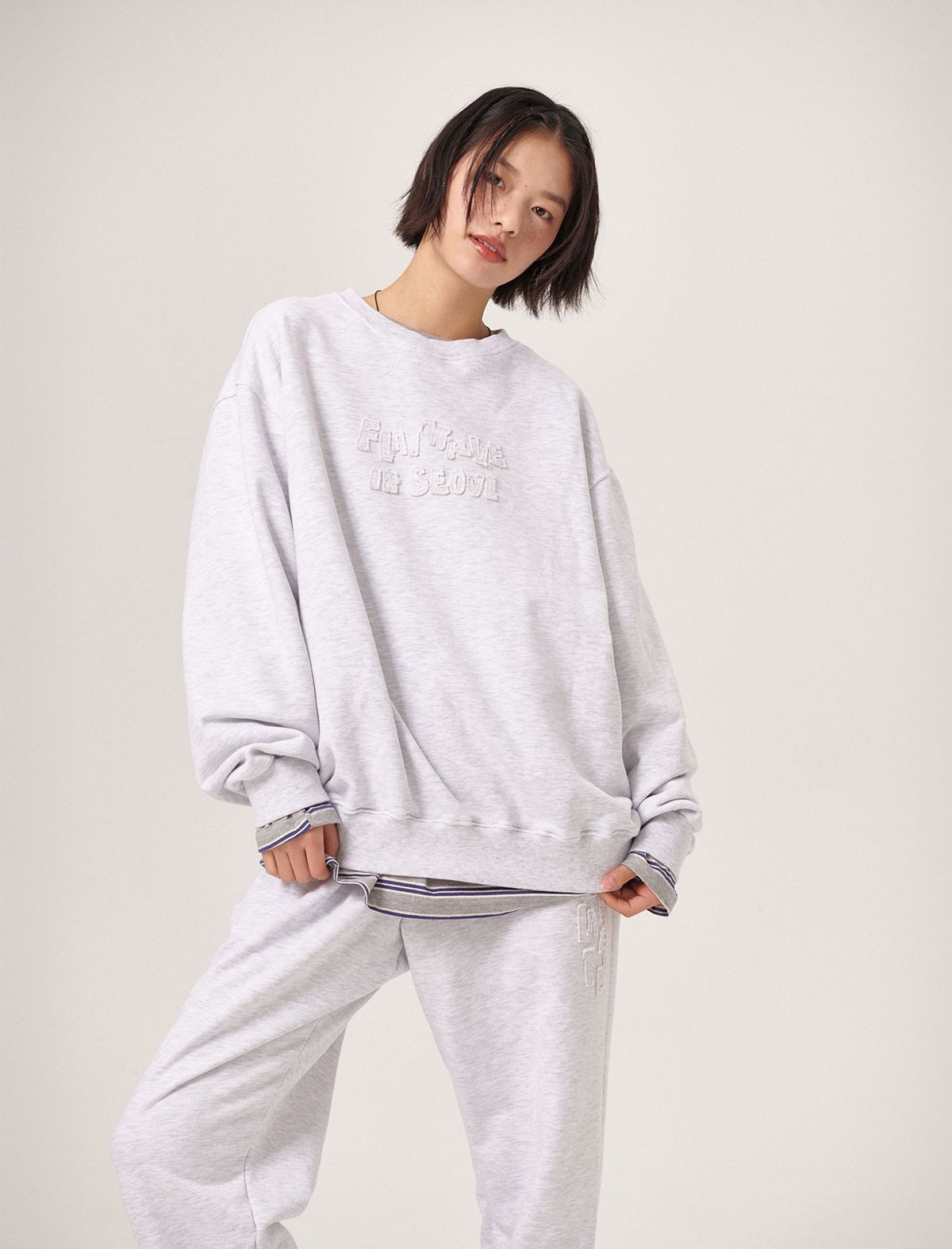 플랫웨이브 인 서울(FLATWAVE IN SEOUL) Soulu Patchwork Sweatshirt Light Grey Melange