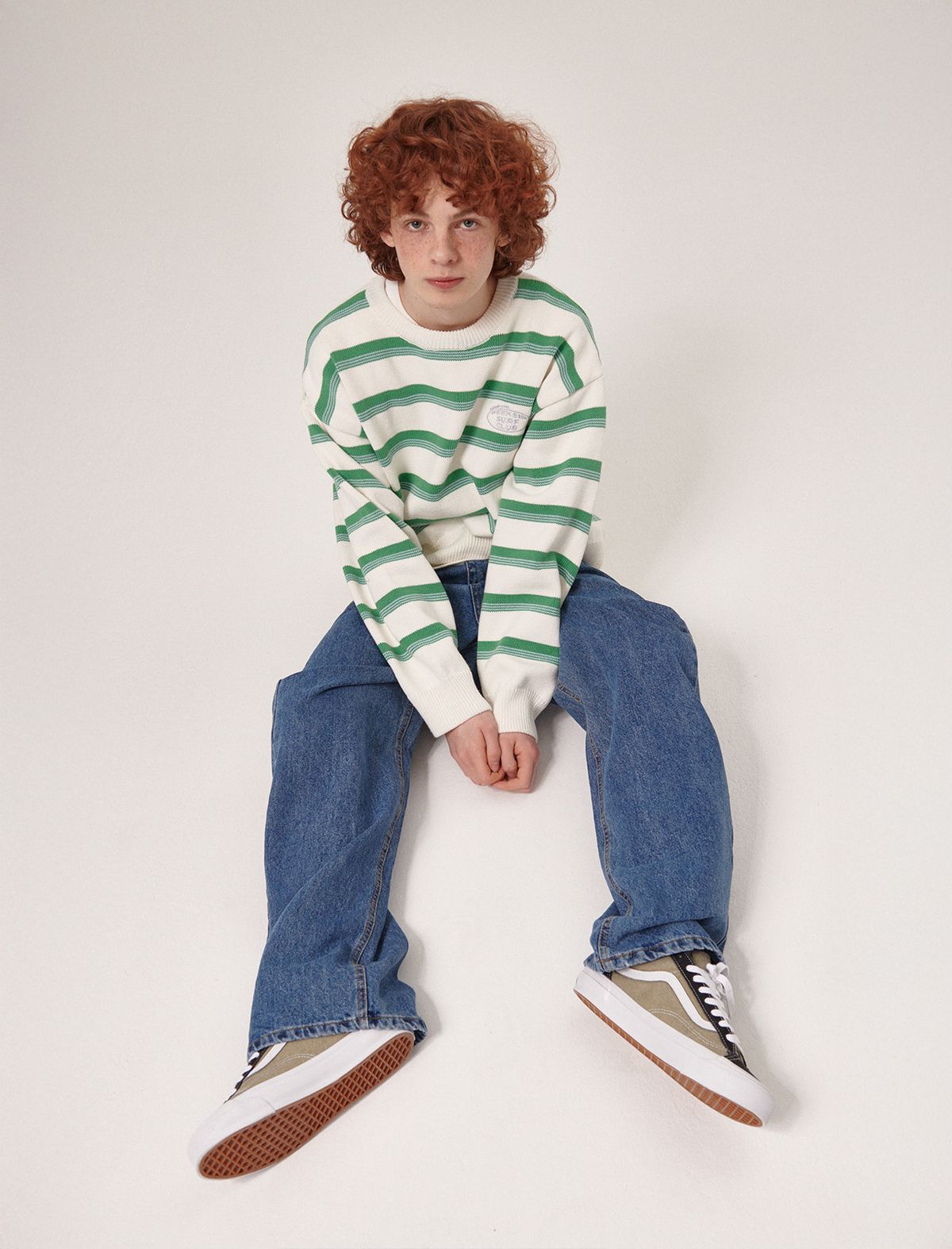 플랫웨이브 인 서울(FLATWAVE IN SEOUL) Aav Stripe Vintage Cotton Round Knit Ivory