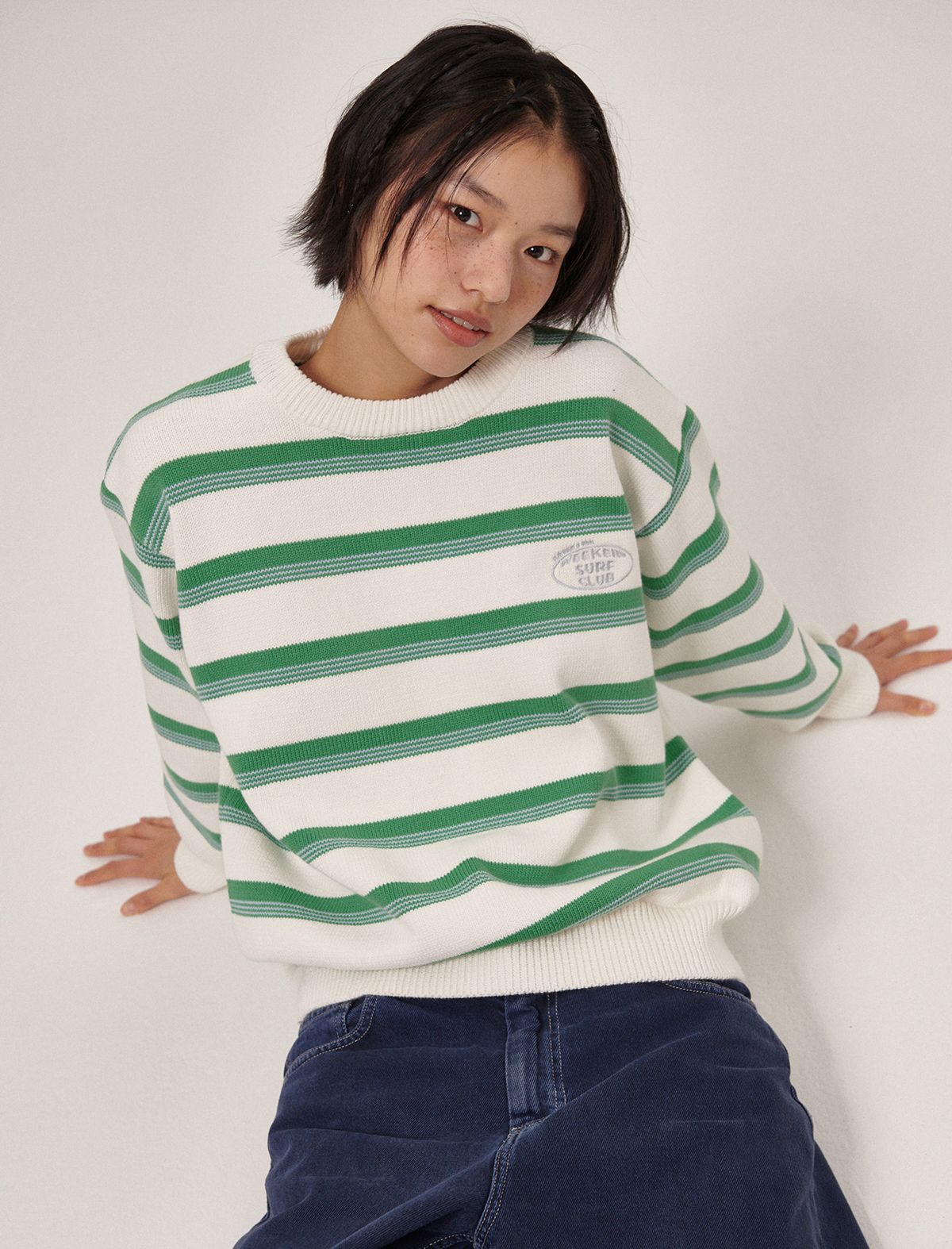 플랫웨이브 인 서울(FLATWAVE IN SEOUL) Aav Stripe Vintage Cotton Round Knit Ivory