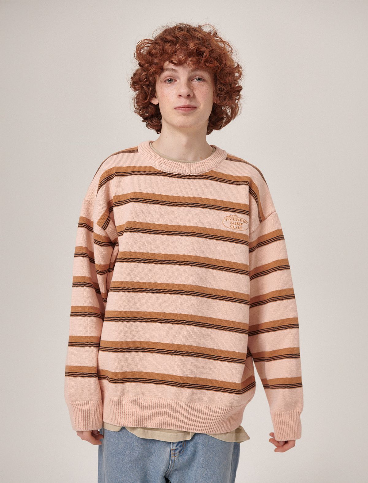 플랫웨이브 인 서울(FLATWAVE IN SEOUL) Aav Stripe Vintage Cotton Round Knit Beige