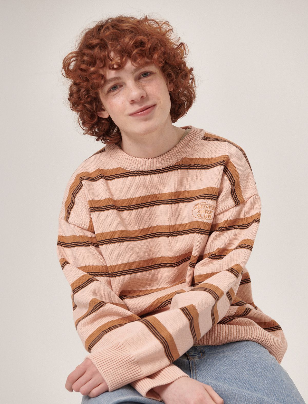 플랫웨이브 인 서울(FLATWAVE IN SEOUL) Aav Stripe Vintage Cotton Round Knit Beige