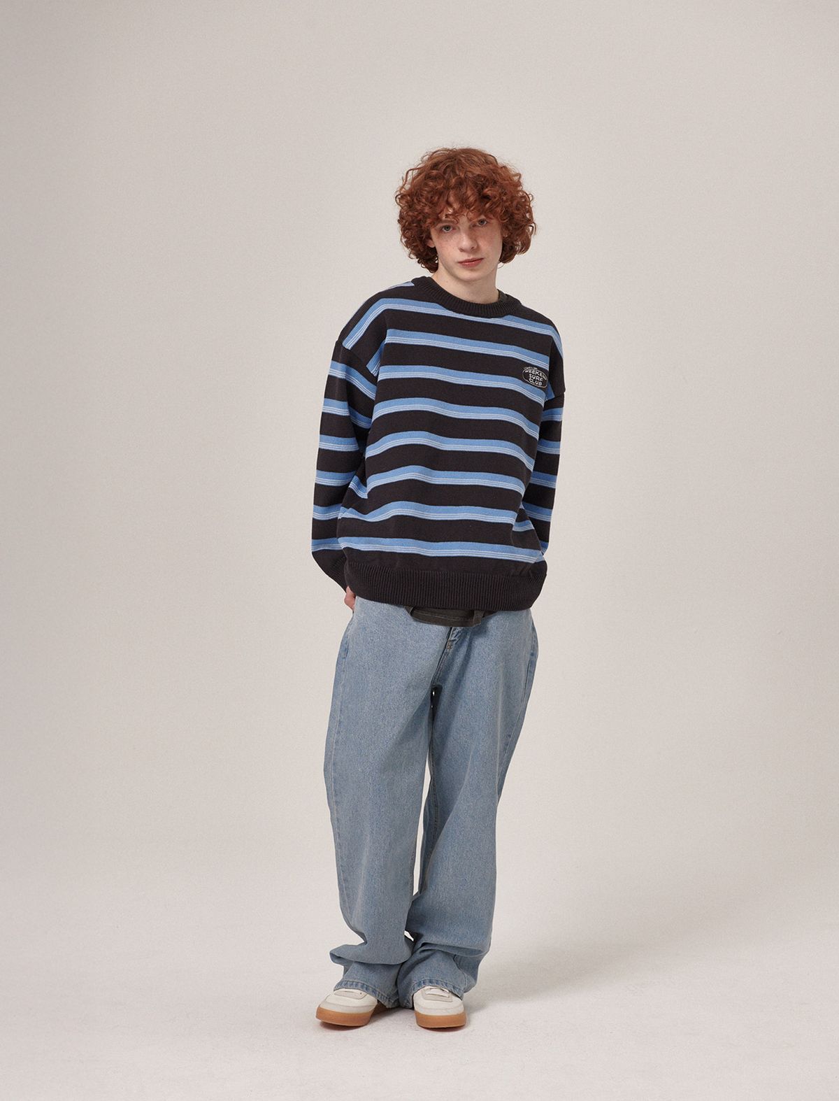 플랫웨이브 인 서울(FLATWAVE IN SEOUL) Aav Stripe Vintage Cotton Round Knit Navy