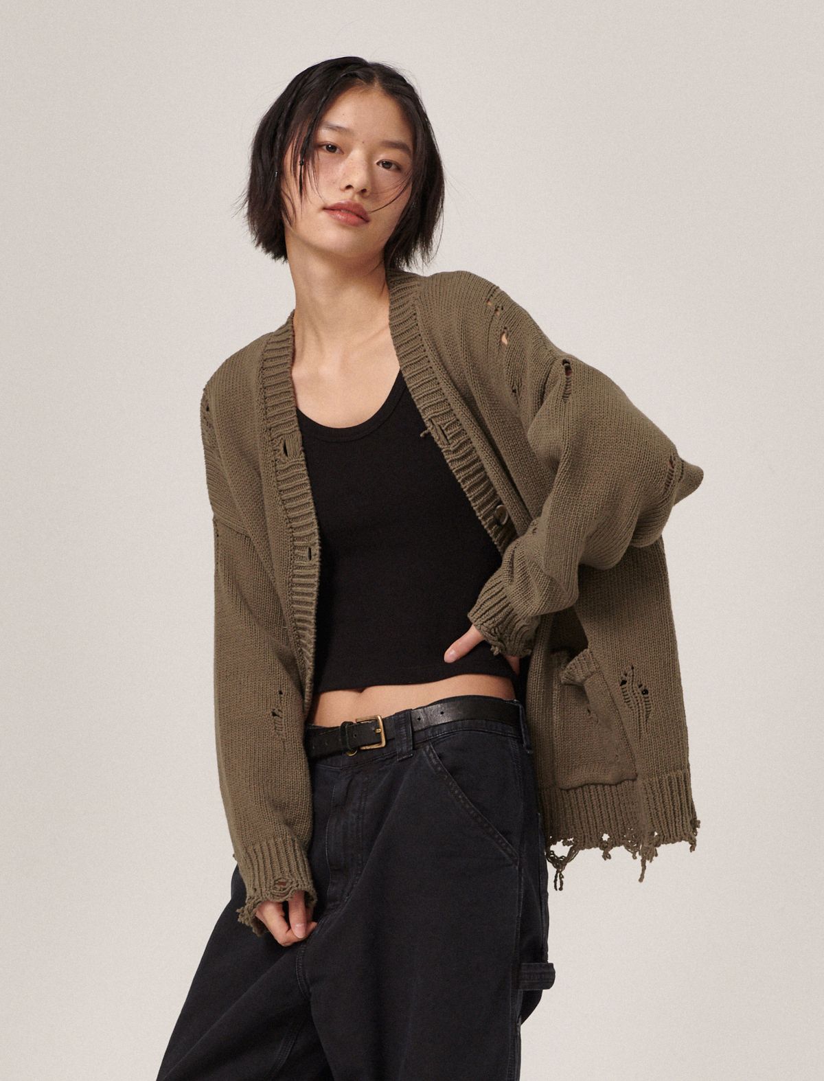 플랫웨이브 인 서울(FLATWAVE IN SEOUL) Xaos Vintage Cotton Cardigan Khaki
