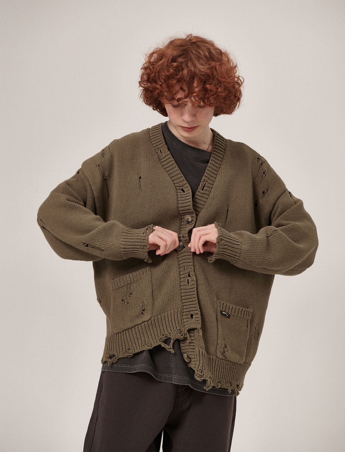 플랫웨이브 인 서울(FLATWAVE IN SEOUL) Xaos Vintage Cotton Cardigan Khaki