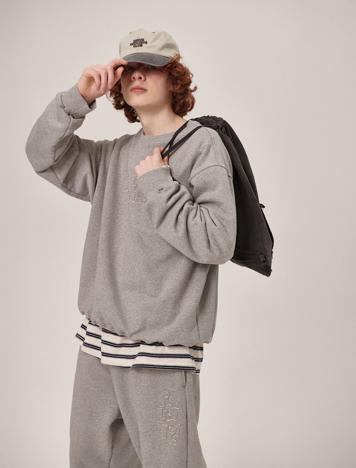 플랫웨이브 인 서울(FLATWAVE IN SEOUL) Soulu Patchwork Sweatshirt/pants Set Grey Melange