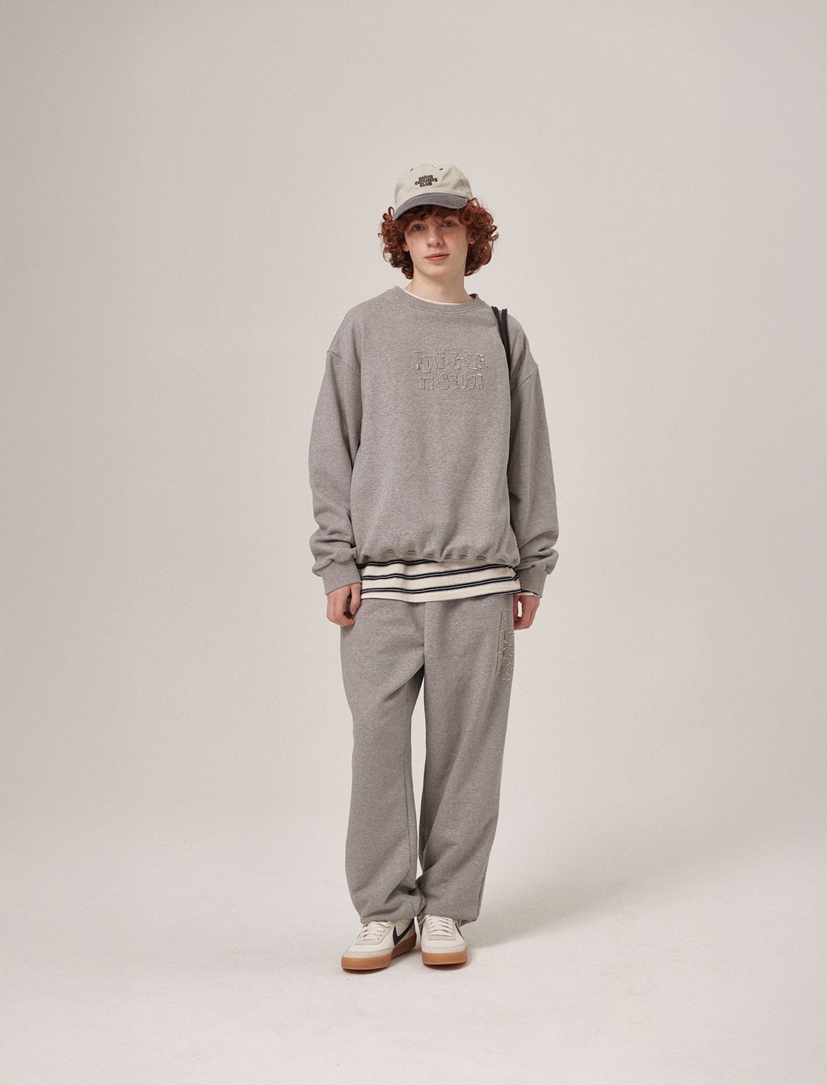 플랫웨이브 인 서울(FLATWAVE IN SEOUL) Soulu Patchwork Sweatshirt/pants Set Grey Melange