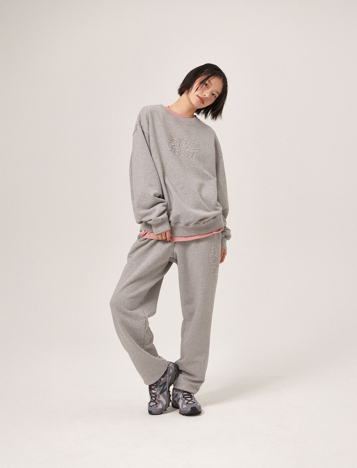 플랫웨이브 인 서울(FLATWAVE IN SEOUL) Soulu Patchwork Sweatshirt/pants Set Grey Melange