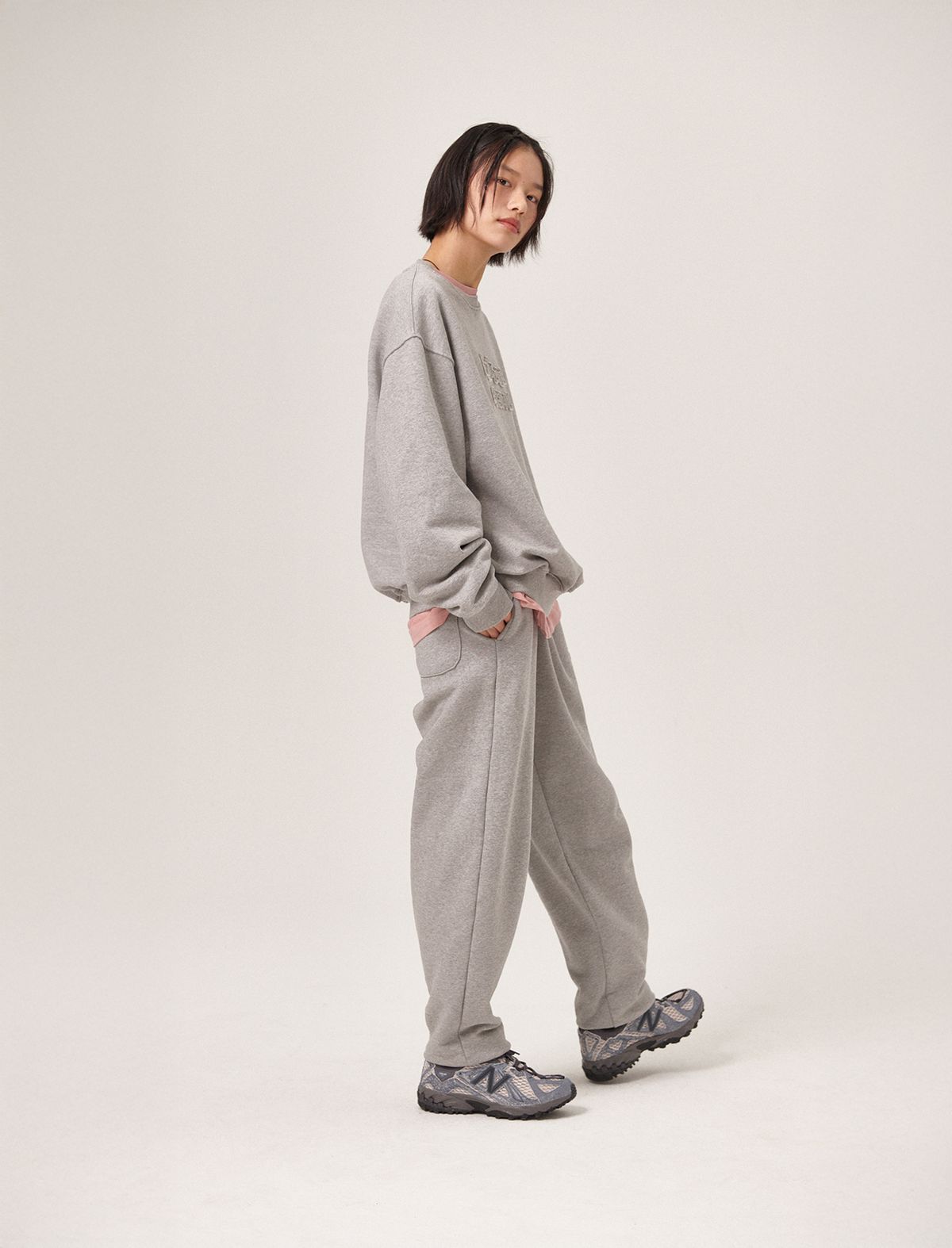 플랫웨이브 인 서울(FLATWAVE IN SEOUL) Soulu Patchwork Sweatshirt/pants Set Grey Melange