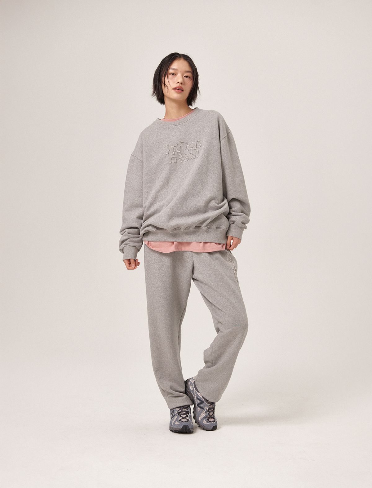 플랫웨이브 인 서울(FLATWAVE IN SEOUL) Soulu Patchwork Sweatshirt/pants Set Grey Melange