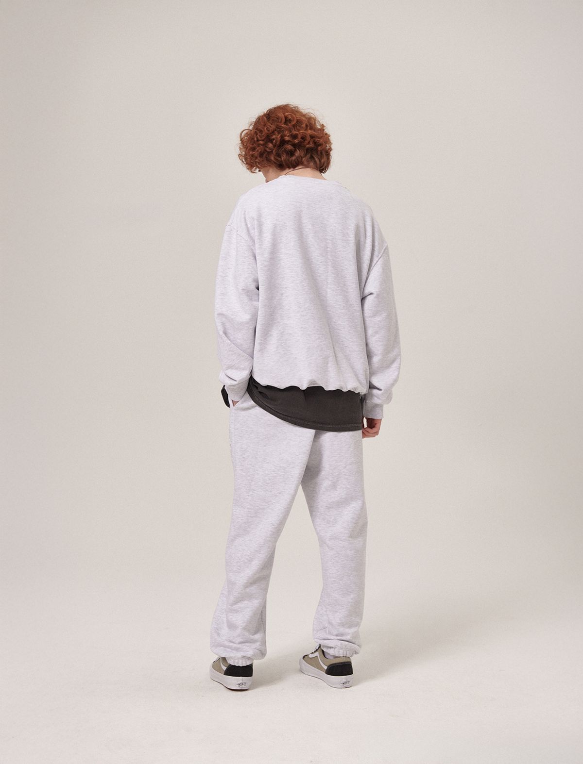 플랫웨이브 인 서울(FLATWAVE IN SEOUL) Soulu Patchwork Sweatshirt/pants Set Light Grey Melange