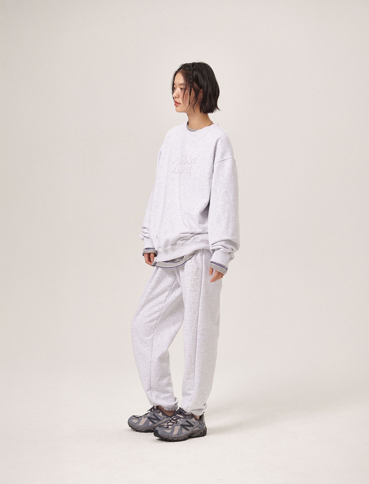 플랫웨이브 인 서울(FLATWAVE IN SEOUL) Soulu Patchwork Sweatshirt/pants Set Light Grey Melange