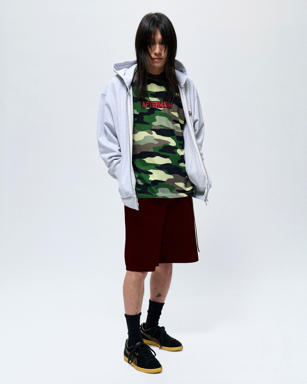 애프터매스(AFTERMATH) LOGO ZIP UP HOODIE (LIGHT HEATHER GREY)