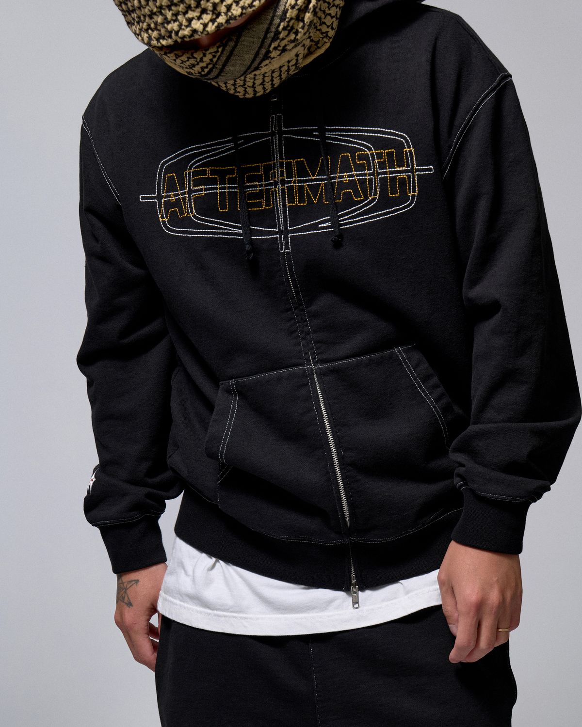 애프터매스(AFTERMATH) CONTRAST STITCH ZIP UP HOODIE (BLACK)