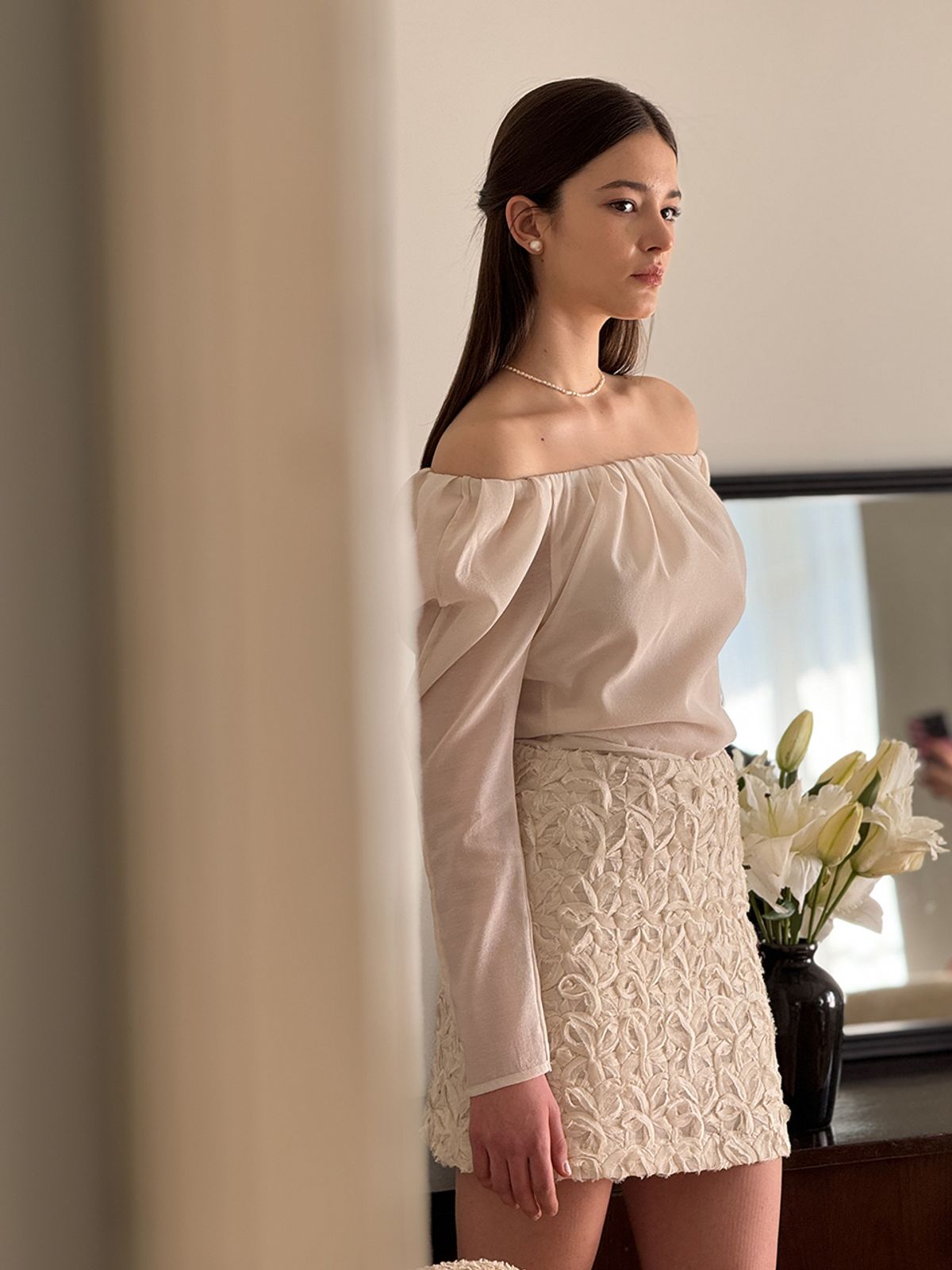 로트르드민(LAUTREDE MIN) Lautre Miu Puff Ivory Blouse