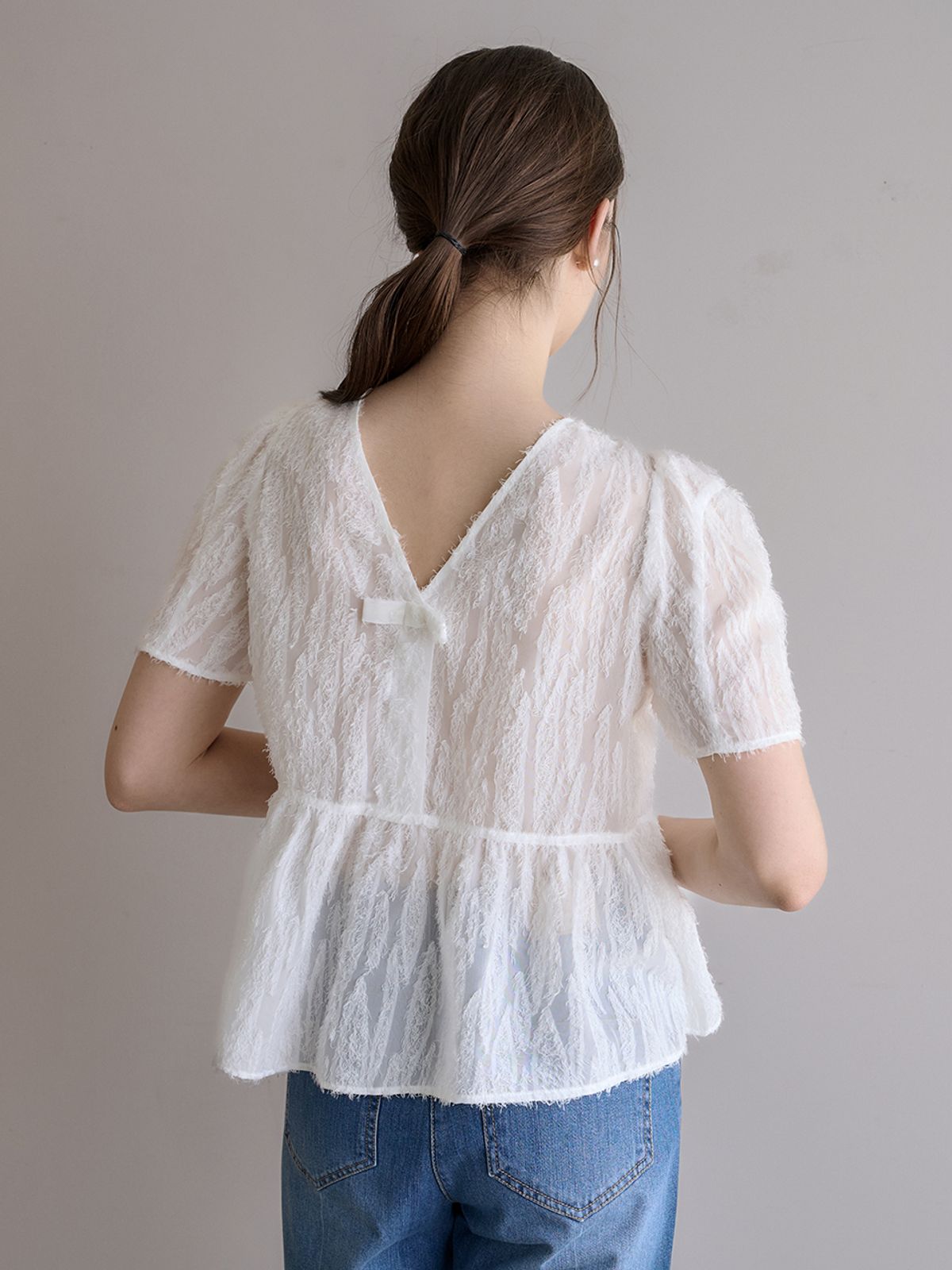 로트르드민(LAUTREDE MIN) Lautre Ette ribbon New White Blouse