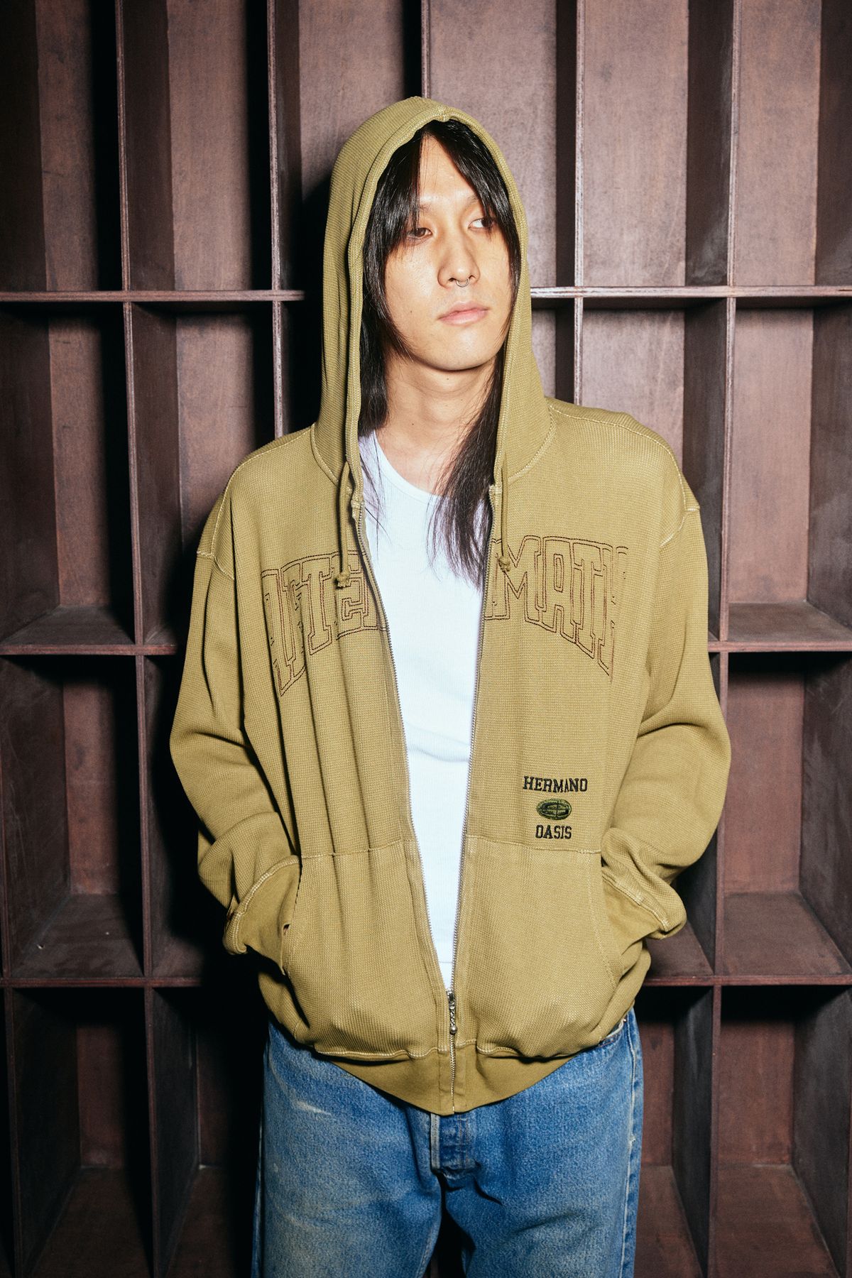 애프터매스(AFTERMATH) WAFFLE ZIP HOODIE (OLIVE)