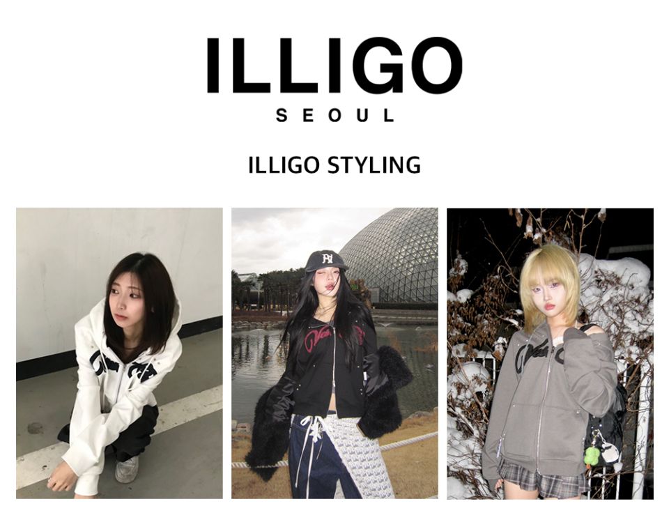 MUSINSA公式 | ILLIGO チェックアプリケフードジップアップチャコール
