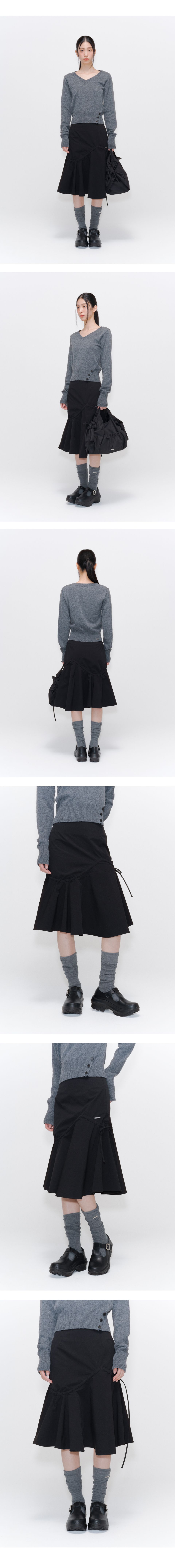 MUSINSA公式 | MISEKI SEOUL Shirring ruffle midi skirt BLACK