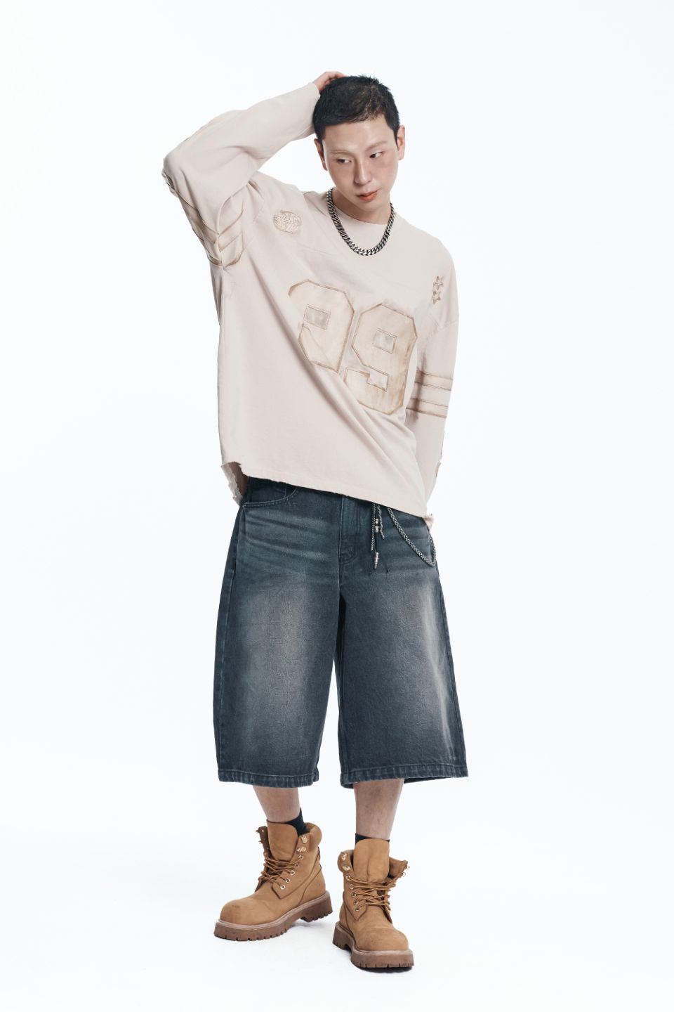 MUSINSA | EASY NO EASY Star 8-Buck Denim Bermuda Pants - Black
