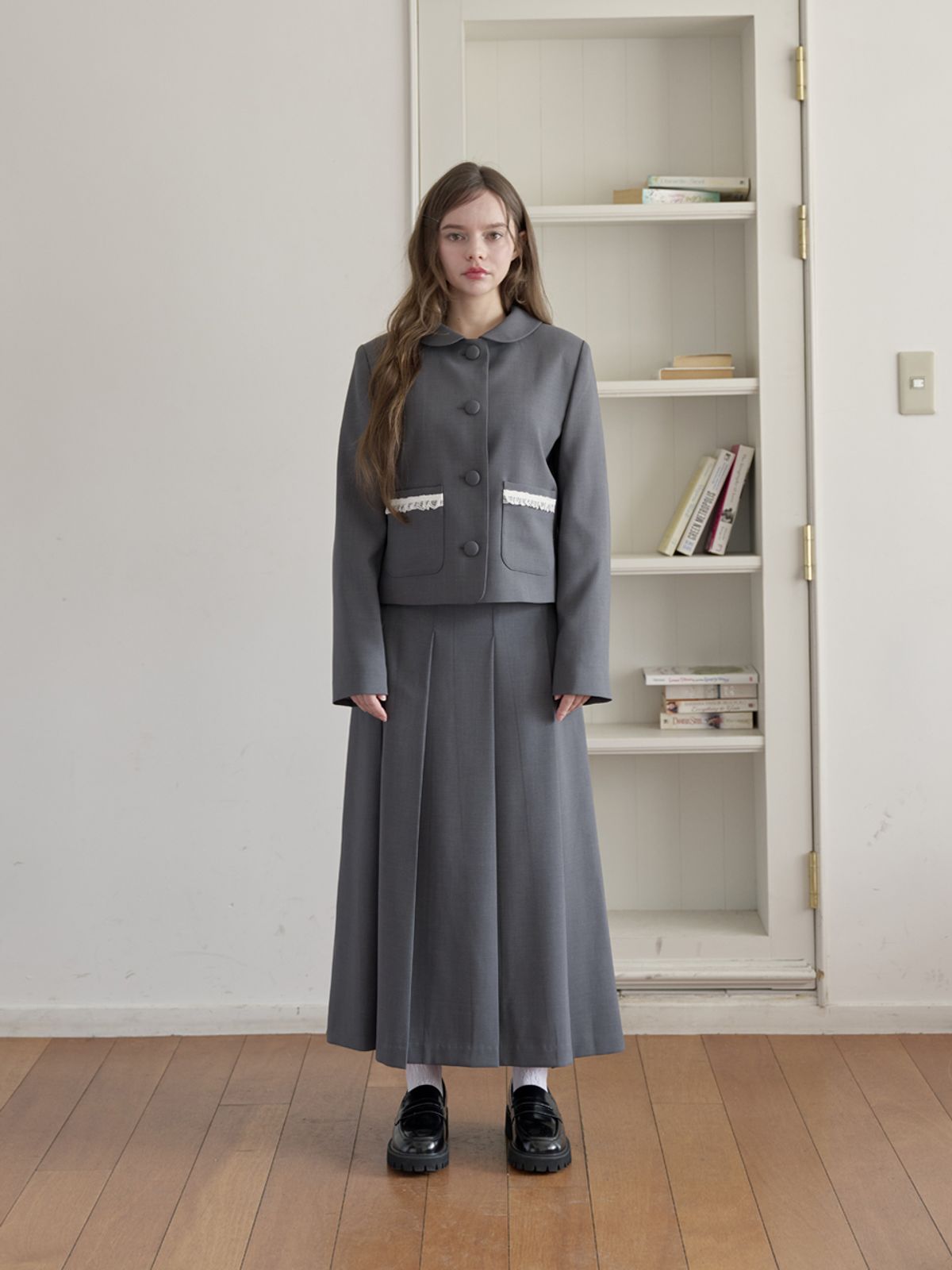 미에르꼴레스(MIERCOLES) LACE POCKET JACKET [gray]