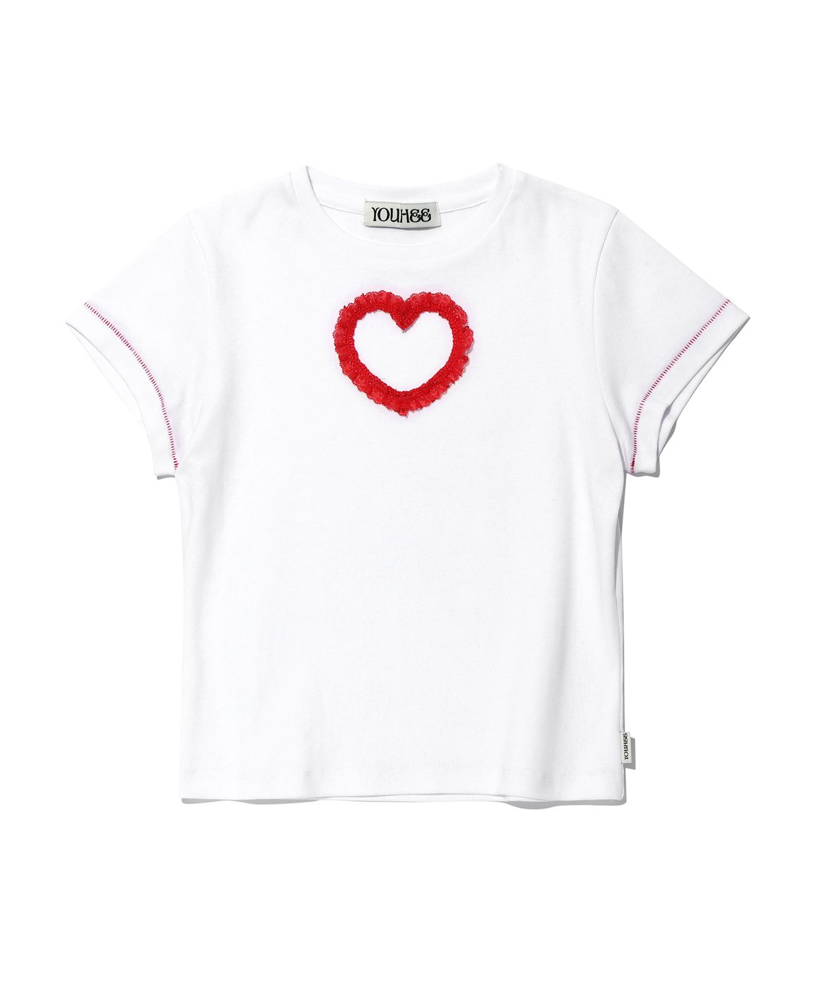 유희(YOUHEE) HEART CUTOUT LACE T-SHIRTS WHITE
