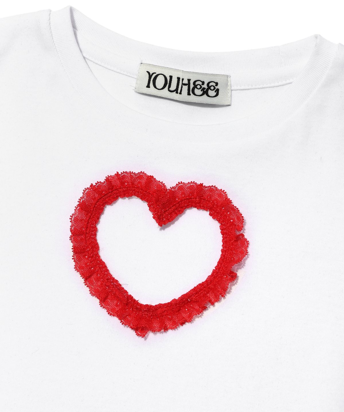 유희(YOUHEE) HEART CUTOUT LACE T-SHIRTS WHITE