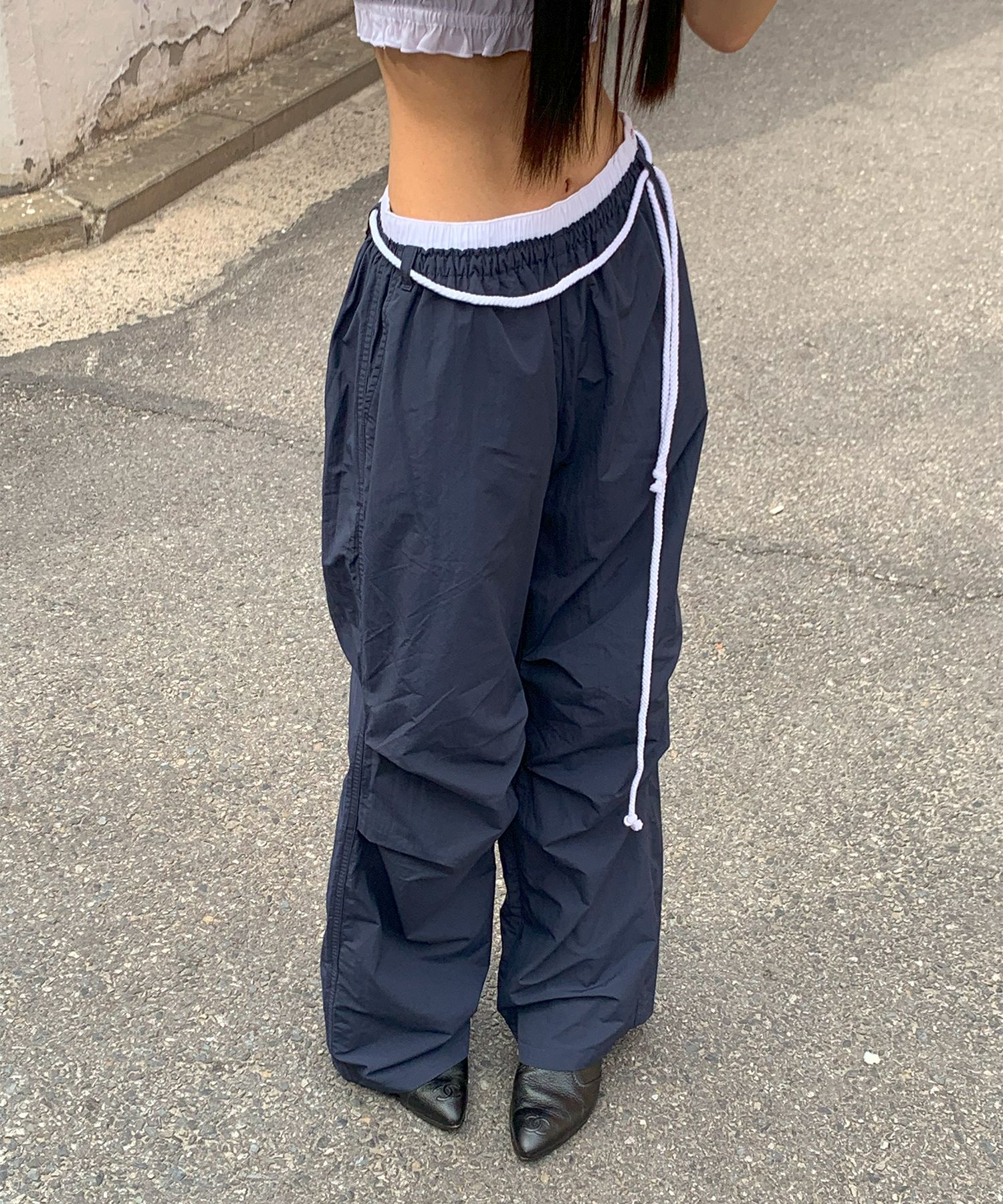 [YOUHEE] COTTON LAYERED BANDING WIDE PANTS ワイドパンツ MUSINSA公式 | YOUHEE COTTON LAYERED BANDING WIDE PANTS NAVY