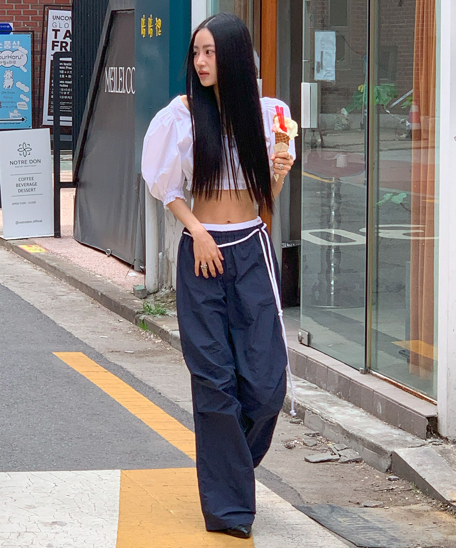 [YOUHEE] COTTON LAYERED BANDING WIDE PANTS ワイドパンツ YOUHEE] COTTON LAYERED BANDING WIDE PANTS ワイドパンツ