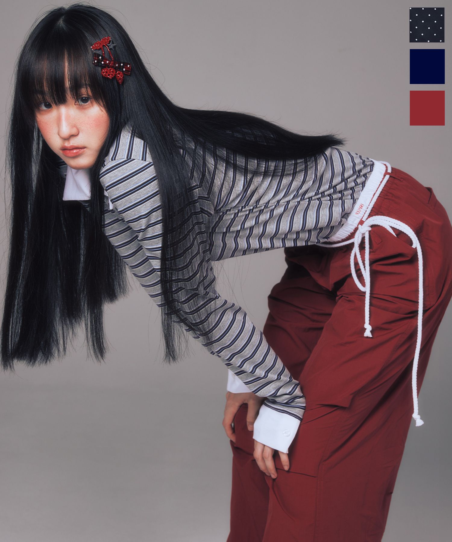 YOUHEE COTTON LAYERED BANDING ワイド パンツ YOUHEE) COTTON LAYERED BANDING WIDE PANTS NAVY