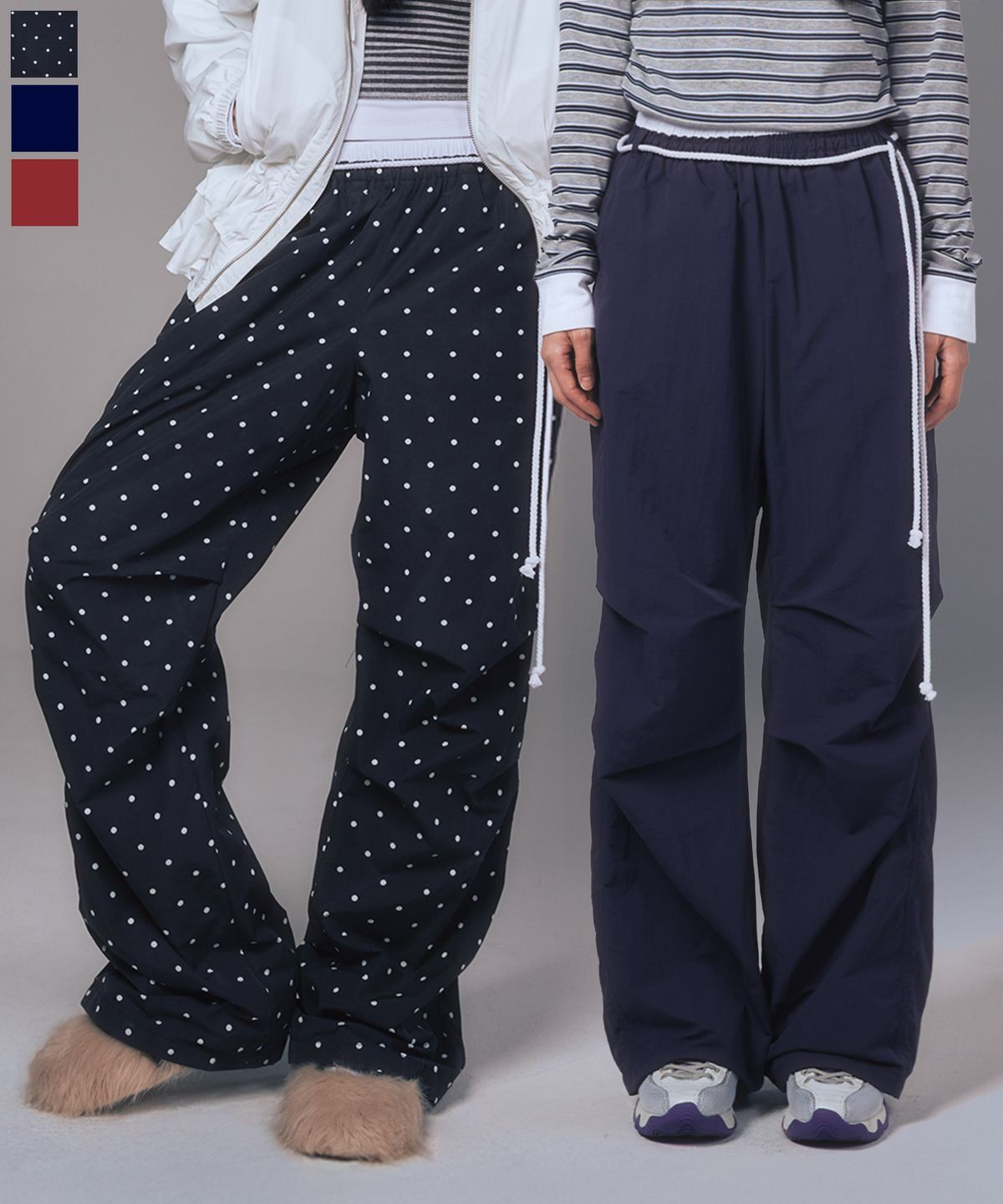 유희(YOUHEE) [3COLORS] COTTON LAYERED BANDING WIDE PANTS